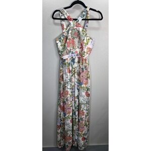 Lulus Floral Cross Back Maxi Dress M‎ Sleeveless Boho Garden Party